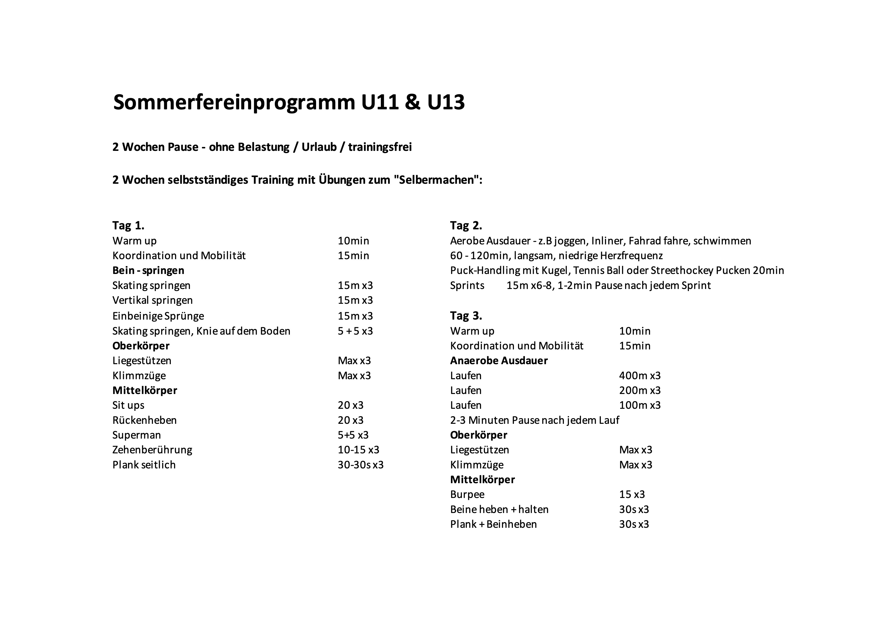 Sommerferienprogramm U11-U13